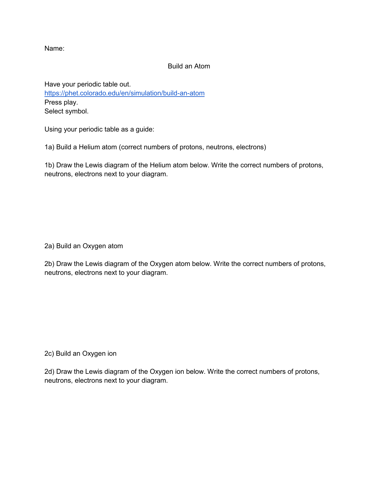 Build An Atom Worksheet