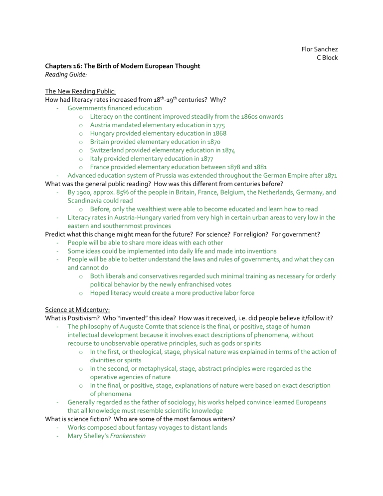 The Birth Of European Thought Chapter 16 AP Euro