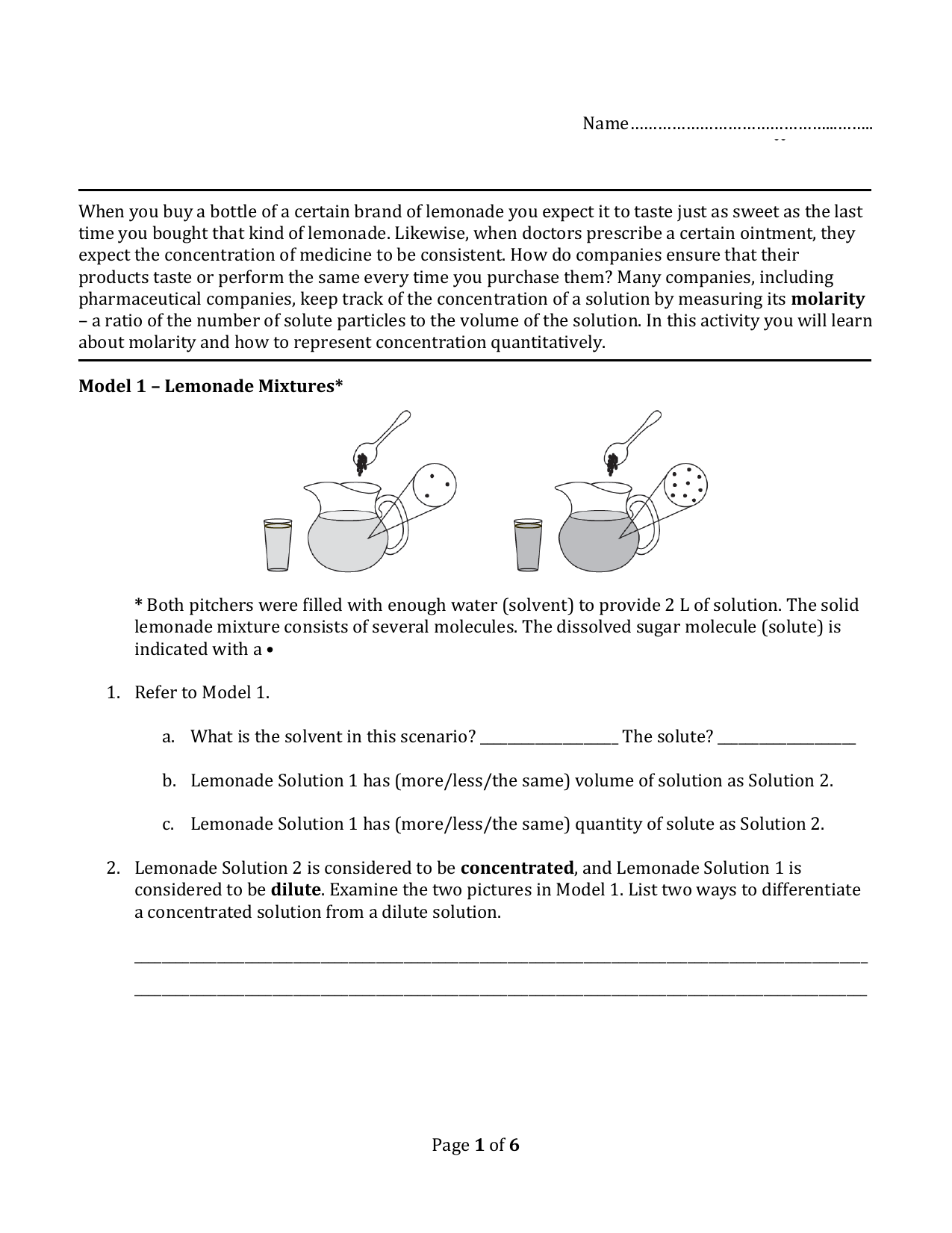 Molarity POGIL