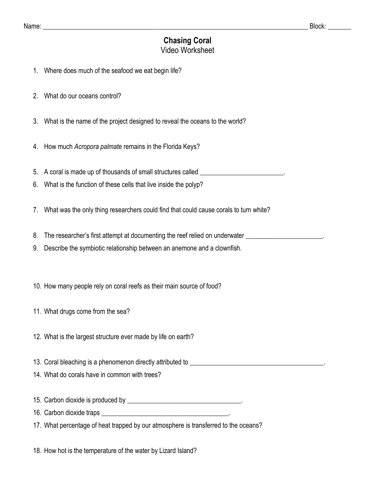 Chasing Coral Documentary Worksheet Answers