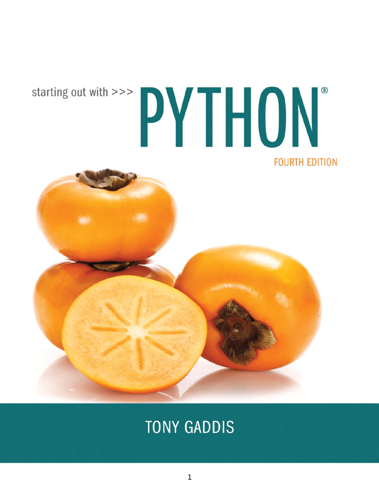 Gaddis Tony Starting Out With Python Pearson 2017