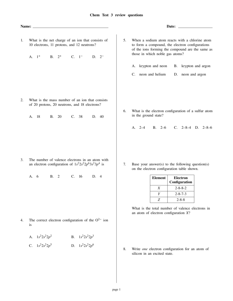 Chem Test 3 review questions