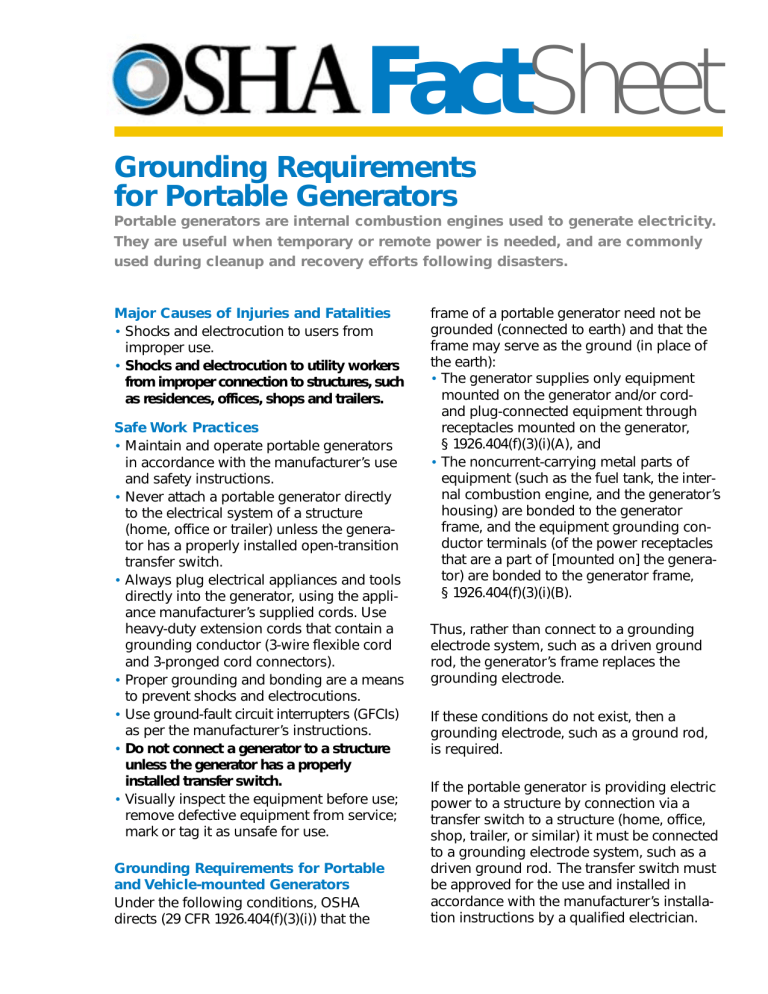Grounding Requirements for Portable Generators