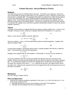 Current Balance: Magnetic Forces Lab Manual