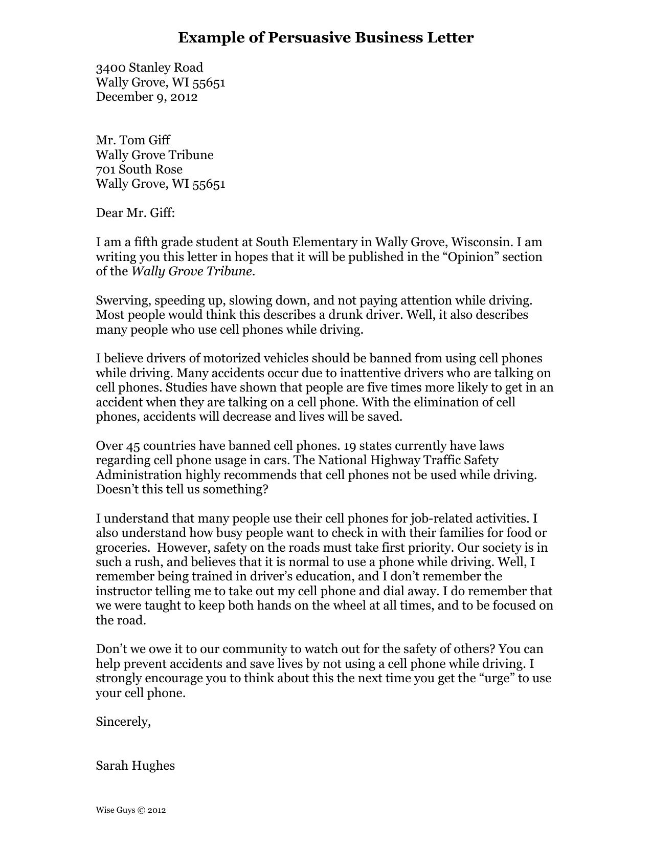 Persuasive Business Letter for Students