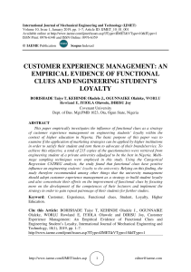 CUSTOMER EXPERIENCE MANAGEMENT: AN EMPIRICAL EVIDENCE OF FUNCTIONAL CLUES AND ENGINEERING STUDENT’S LOYALTY 