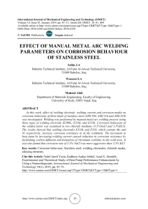 EFFECT OF MANUAL METAL ARC WELDING PARAMETERS ON CORROSION BEHAVIOUR OF STAINLESS STEEL