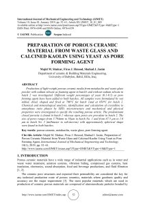 PREPARATION OF POROUS CERAMIC MATERIAL FROM WASTE GLASS AND CALCINED KAOLIN USING YEAST AS PORE FORMING AGENT