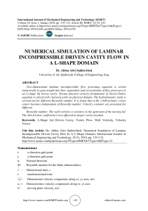 NUMERICAL SIMULATION OF LAMINAR INCOMPRESSIBLE DRIVEN CAVITY FLOW IN A L-SHAPE DOMAIN 