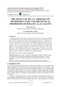 THE EFFECT OF MG, CU ADDITION ON MICROSTRUCTURE AND MECHANICAL PROPERTIES OF ROLLING AL-LI ALLOYS