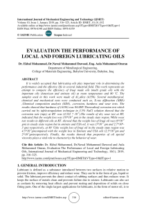 EVALUATION THE PERFORMANCE OF LOCAL AND FOREIGN LUBRICATING OILS 