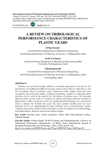 A REVIEW ON TRIBOLOGICAL PERFORMANCE CHARACTERISTICS OF PLASTIC GEARS