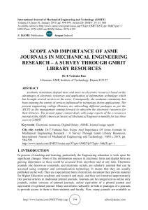 SCOPE AND IMPORTANCE OF ASME JOURNALS IN MECHANICAL ENGINEERING RESEARCH – A SURVEY THROUGH GMRIT LIBRARY RESOURCES 