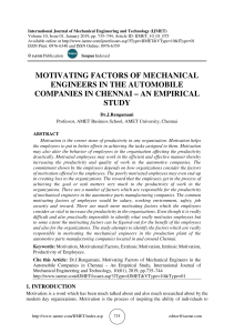 MOTIVATING FACTORS OF MECHANICAL ENGINEERS IN THE AUTOMOBILE COMPANIES IN CHENNAI – AN EMPIRICAL STUDY