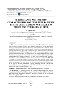 PERFORMANCE AND EMISSION CHARACTERISTICS OF DUAL FUEL DI DIESEL ENGINE USING CASHEW NUT SHELL BIO DIESEL AND HYDROGEN AS FUEL 