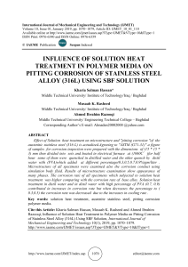 INFLUENCE OF SOLUTION HEAT TREATMENT IN POLYMER MEDIA ON PITTING CORROSION OF STAINLESS STEEL ALLOY (316L) USING SBF SOLUTION
