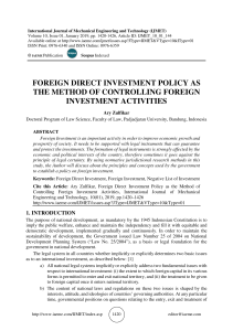 FOREIGN DIRECT INVESTMENT POLICY AS THE METHOD OF CONTROLLING FOREIGN INVESTMENT ACTIVITIES