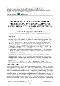 EROSION RATE OF HVOF SPRAYED CRC-NICRFESIBCOC (80%-20%) COATINGS OF COMPARISON WITH SUBSTRATE METAL SS-316 