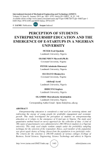 PERCEPTION OF STUDENTS ENTREPRENEURSHIP EDUCATION AND THE EMERGENCE OF E-STARTUPS IN A NIGERIAN UNIVERSITY