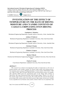 INVESTIGATION OF THE EFFECT OF TEMPERATURE ON THE RATE OF DRYING MOISTURE AND CYANIDE CONTENTS OF CASSAVA CHIPS USING OVEN DRYING PROCESS 