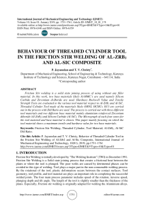 BEHAVIOUR OF THREADED CYLINDER TOOL IN THE FRICTION STIR WELDING OF AL-ZRB2 AND AL-SIC COMPOSITE