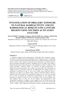 INVESTIGATION OF DRILLERS’ EXPOSURE TO NATURAL RADIOACTIVITY AND ITS RADIOLOGICAL RISKS IN LOW LATITUDE REGION USING NEUTRON ACTIVATION ANALYSIS 
