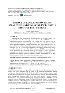 IMPACT OF EDUCATION ON PMJDY AWARENESS AND FINANCIAL INCLUSION: A STUDY OF PURI DISTRICT 