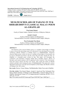 MUSLIM SCHOLARS OF PAHANG IN TUK SHIHABUDDIN’S CLASSICAL MALAY POEM AL-GHAFILAH 