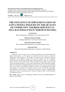 THE INFLUENCE OF IMPLEMENTATION OF SAPTA PESONA POLICIES ON THE QUALITY OF COMMUNITY TOURISM SERVICES AT TIGA RAS SIMALUNGUN NORTH SUMATERA