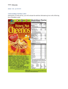 Nutrition Label Activity: Honey Nut Cheerios Analysis