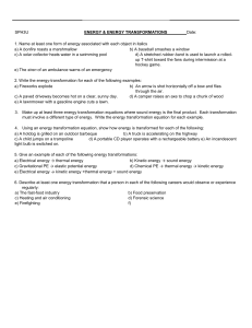 Energy & Transformations Worksheet