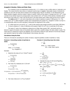 SCH3U Tutorial and Exercises Chemical Calculations