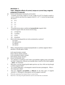 worksheet 1-magnetic effects of current