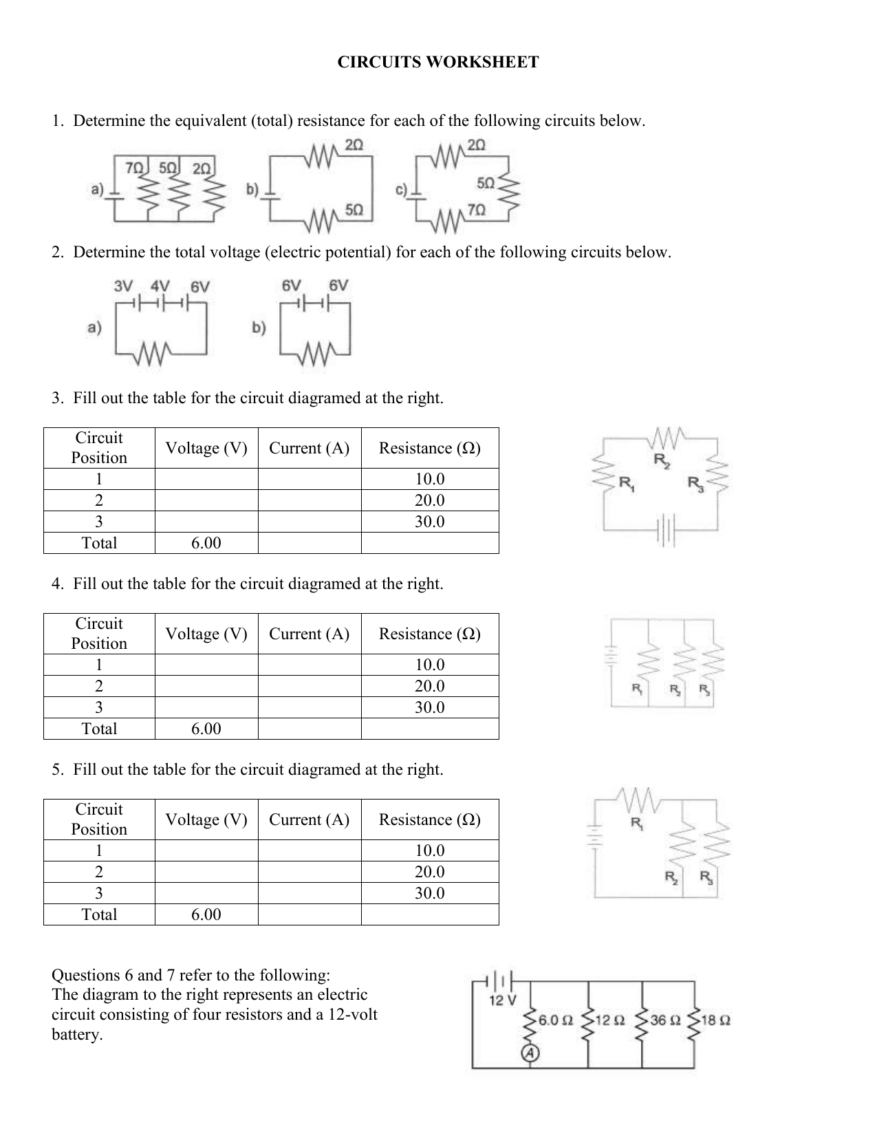 circuits worksheet 1
