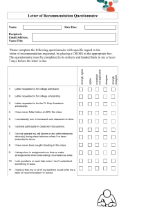 Questionnaire for Letter of Recommendation