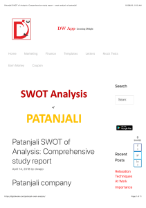 Patanjali SWOT of Analysis: Comprehensive study report - swot analysis of patanjali