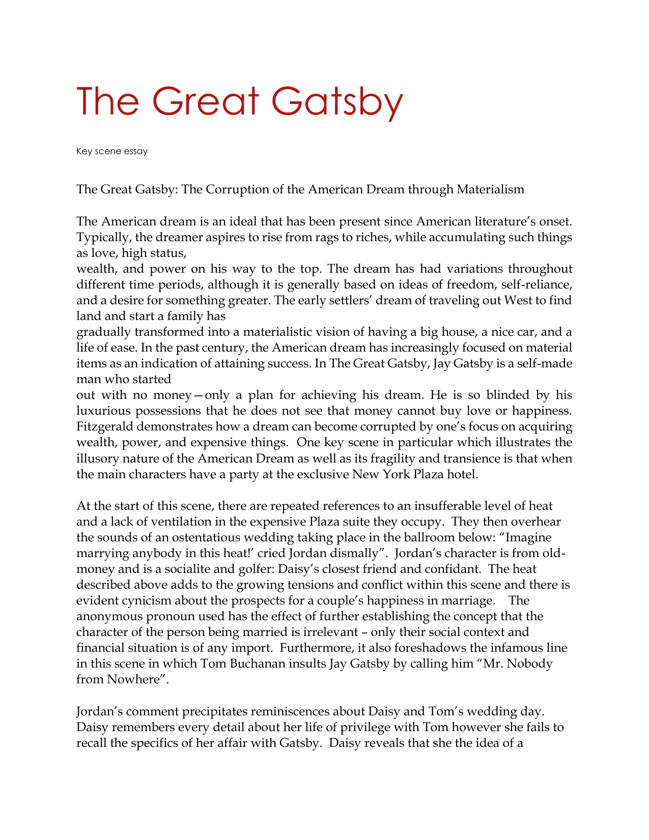 the great gatsby essay quizlet