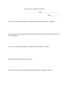 PS Newton's Laws of Motion worksheet 41019