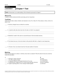 Chapter 1 Chemistry Test: Atomic Structure & Bonding