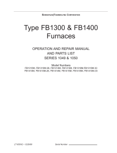 BARNSTEAD THERMOLYNE Type FB1300 & FB1400 Furnaces AND PARTS LIST 1049 1050