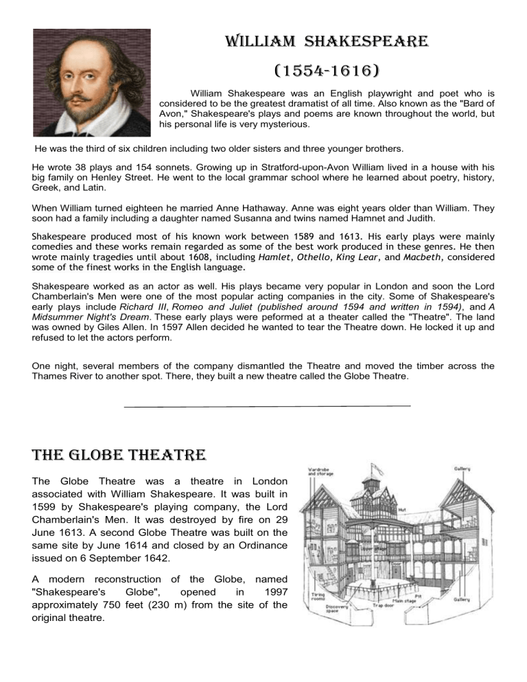biography of william shakespeare in 300 words