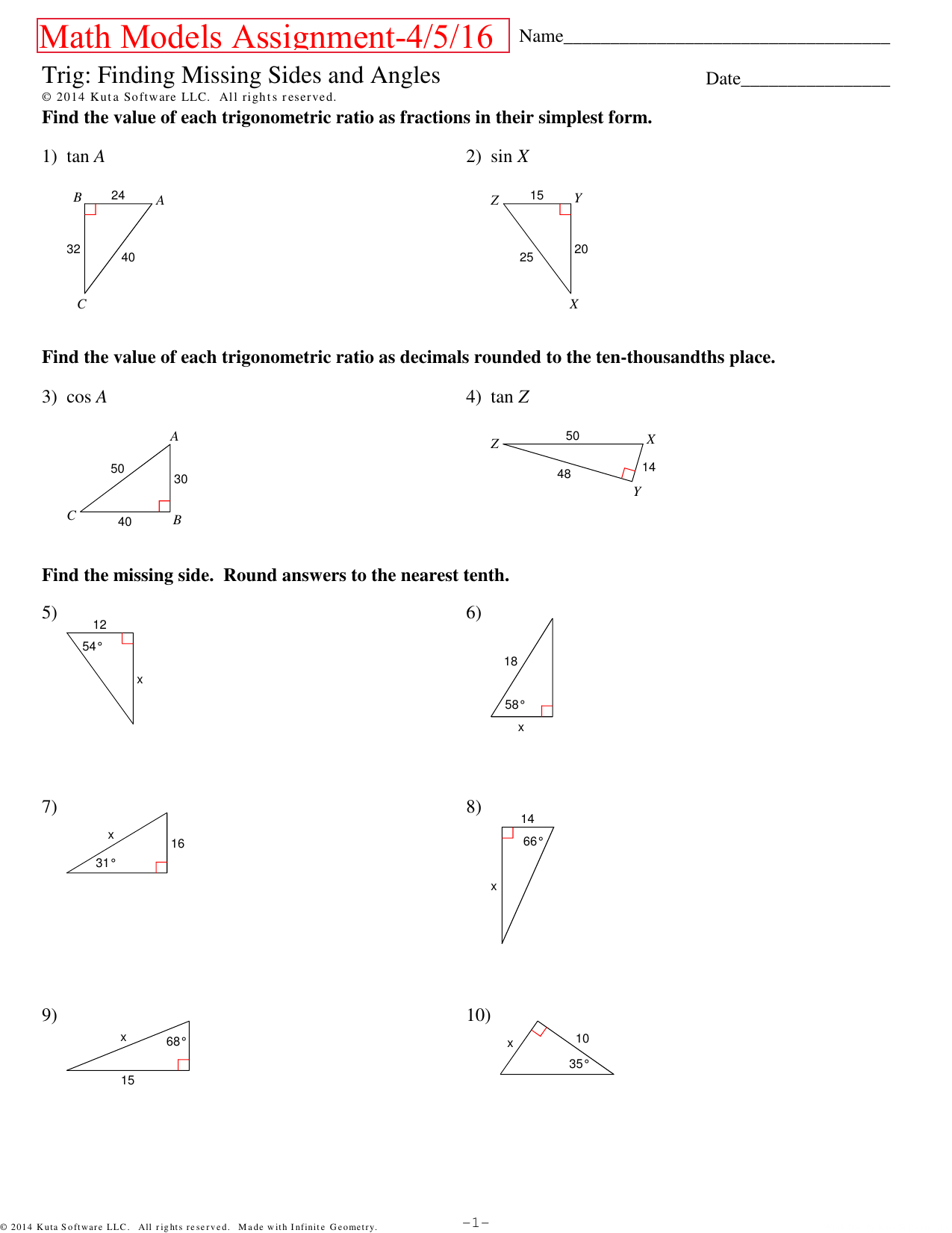 23 solvingrighttriangles For Right Triangle Trig Worksheet Answers