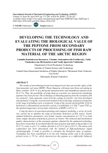 DEVELOPING THE TECHNOLOGY AND EVALUATING THE BIOLOGICAL VALUE OF THE PEPTONE FROM SECONDARY PRODUCTS OF PROCESSING OF FISH RAW MATERIAL OF THE ARCTIC REGION