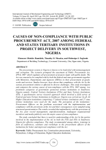 CAUSES OF NON-COMPLIANCE WITH PUBLIC PROCUREMENT ACT, 2007 AMONG FEDERAL AND STATES TERTIARY INSTITUTIONS IN PROJECT DELIVERY IN SOUTHWEST, NIGERIA 