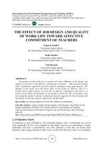 THE EFFECT OF JOB DESIGN AND QUALITY OF WORK LIFE TOWARD AFFECTIVE COMMITMENT OF TEACHERS