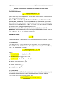 summary of dimensionless numbers of fluid mechanics and heat transfer