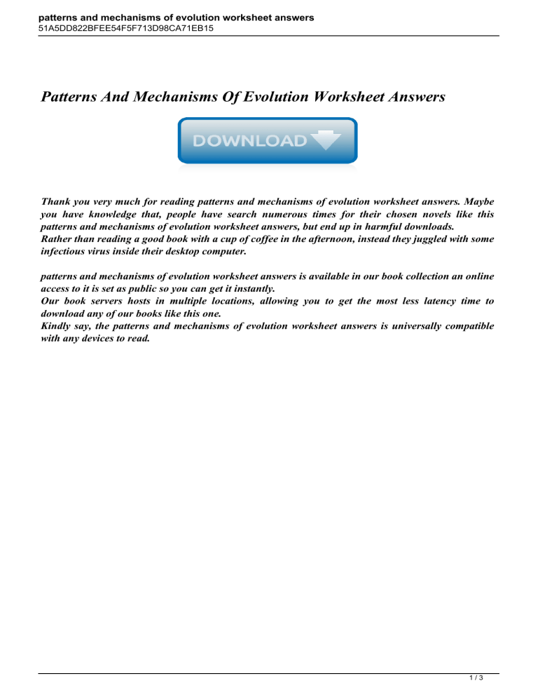 Patterns And Mechanisms Of Evolution Worksheet Answers