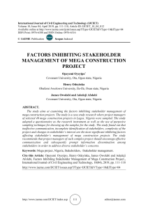 FACTORS INHIBITING STAKEHOLDER MANAGEMENT OF MEGA CONSTRUCTION PROJECT