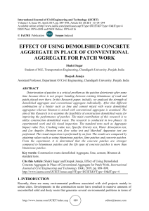 EFFECT OF USING DEMOLISHED CONCRETE AGGREGATE IN PLACE OF CONVENTIONAL AGGREGATE FOR PATCH WORK