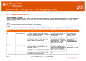 IGCSE English First Language 0500 Scheme of work Unit 1